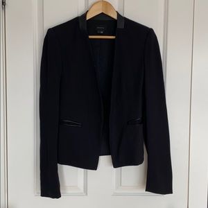 Theory open front blazer with leather trim